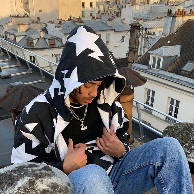 Sudadera con capucha y cremallera con estampado de estrellas