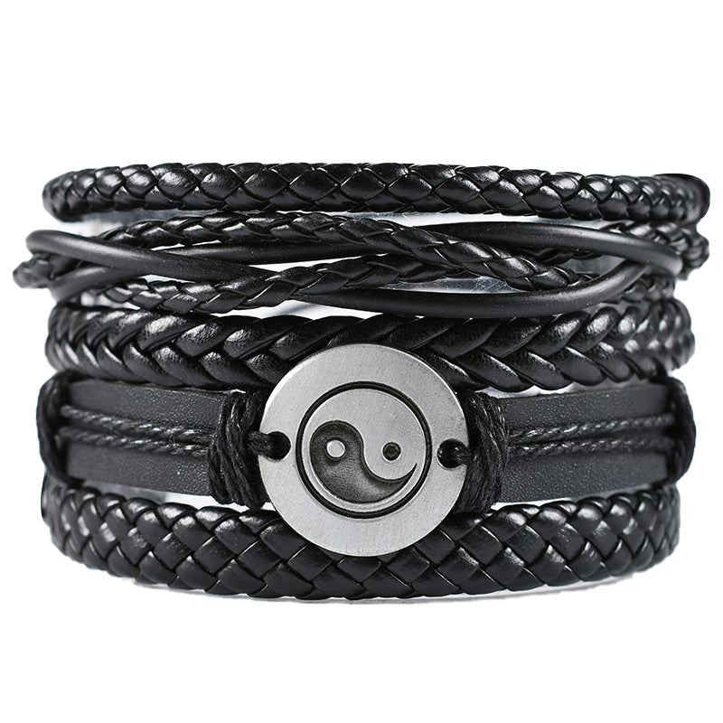 Vintage Weave Cattle Leather Bracelet Multi-layer Set