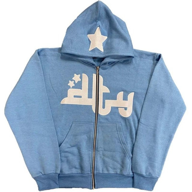 Sudadera con capucha y cremallera con estampado de estrellas