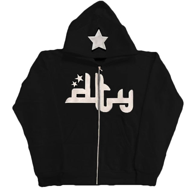 Sudadera con capucha y cremallera con estampado de estrellas