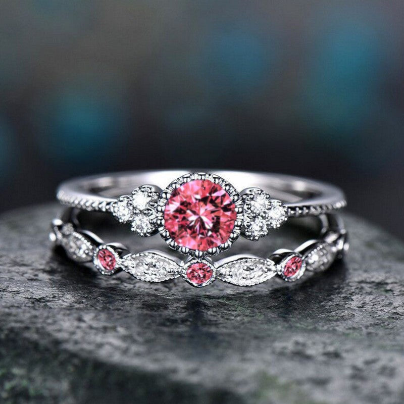 Elegant Zircon Decor Ring with Faux Emerald for Women
