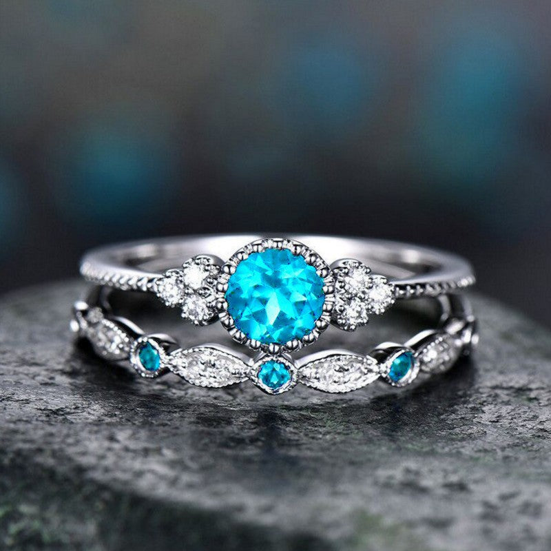 Elegant Zircon Decor Ring with Faux Emerald for Women